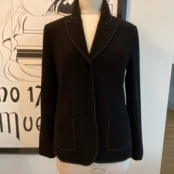 Mary McFadden Womens Black Blazer w White Contrast Stitching / Size 6 - Picture 6 of 14